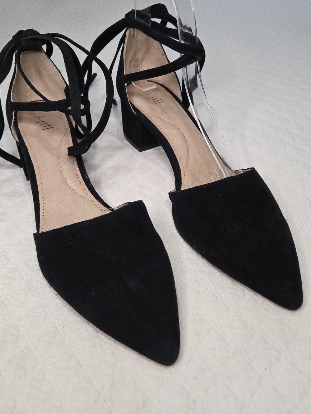 J Jill Zelda Black Suede Block Heel D'Orsay Pumps 2" Ankle Wrap Tie Size 9.5M